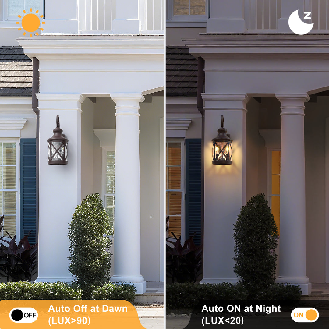 2 - Light 17''H Black Iron and Aluminum Seeded Glass Etl Outdoor Wall Lantern with Dusk to Dawn #7017