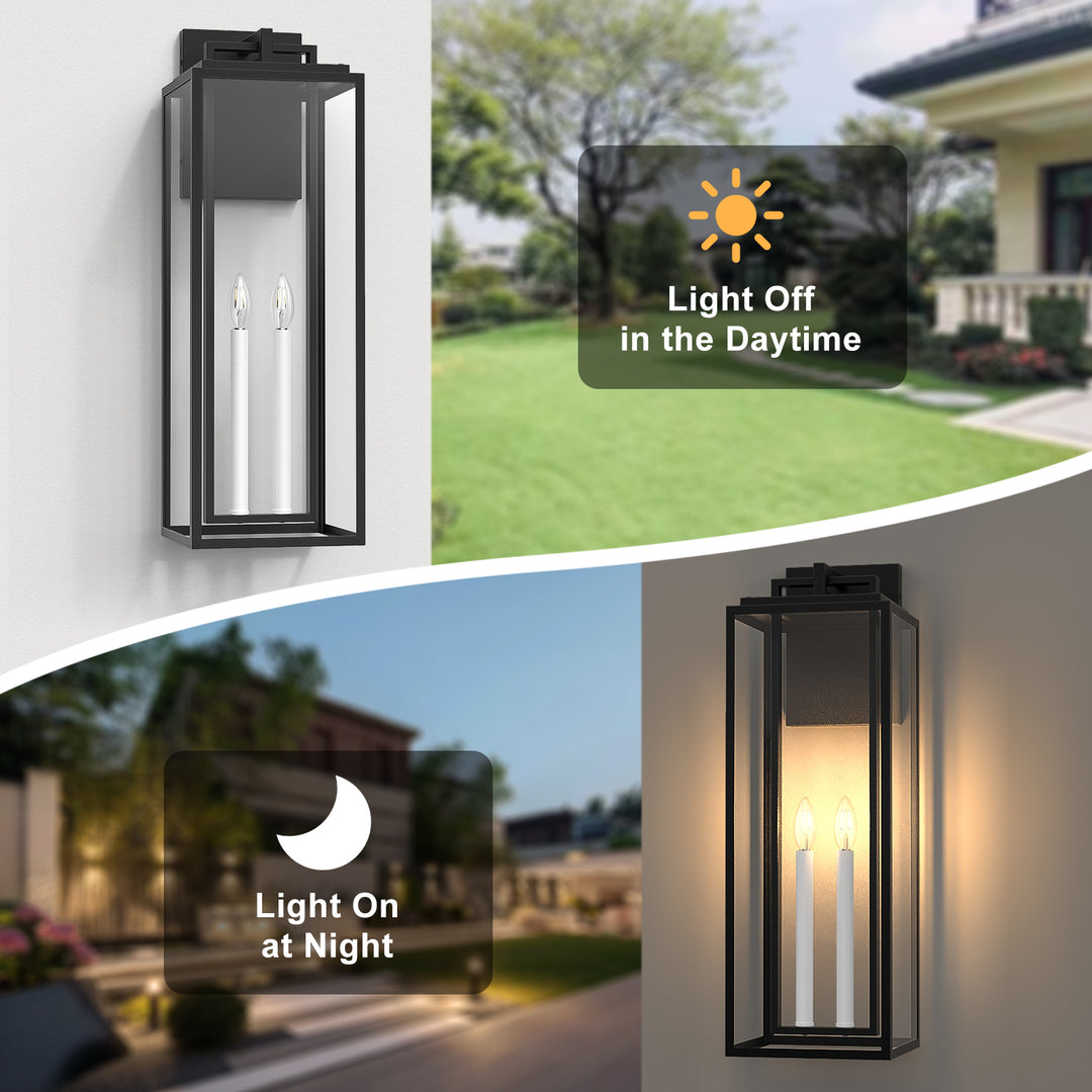 Harbor Black and Gold Base Outdoor Wall Light with Dusk to Dawn and Clear Tempered Glass #OW7102