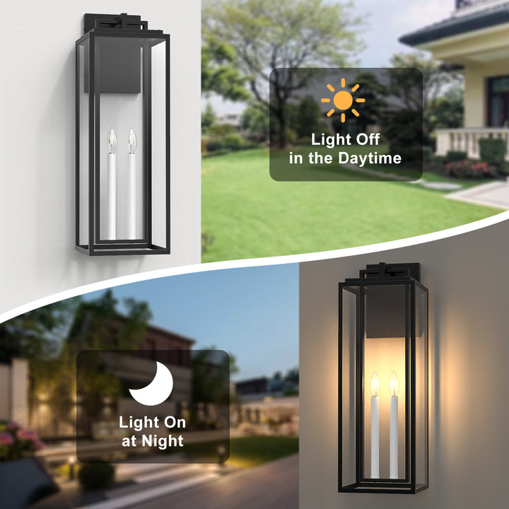 Harbor Black and Gold Base Outdoor Wall Light with Dusk to Dawn and Clear Tempered Glass #OW7102