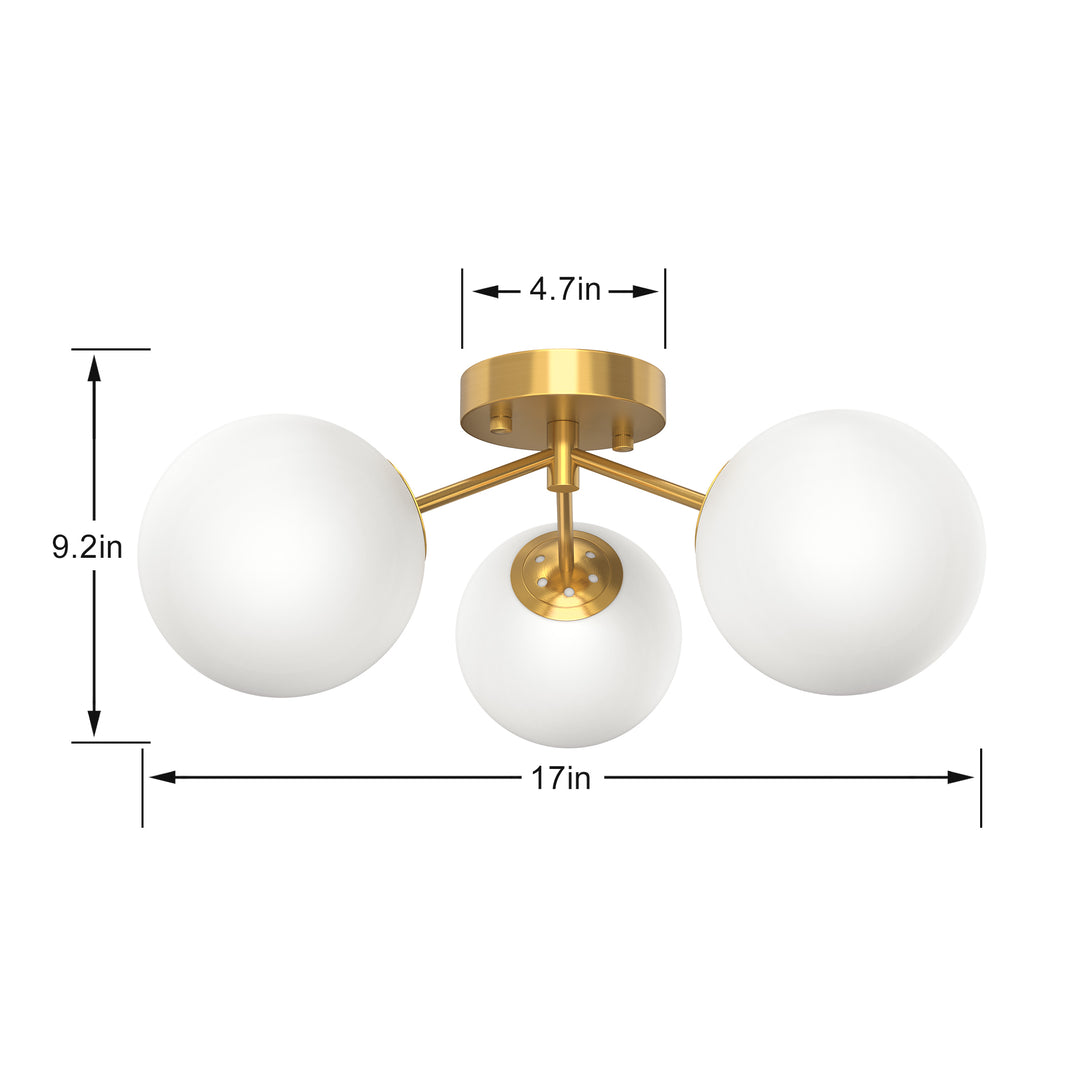 Maxax 3 Globe Ceiling Light 17 Inch Mid Century Modern Semi Flush Mount Ceiling Light Fixture for Bedroom,Living Room,Dinning Room, Foyer, Hallway #19228