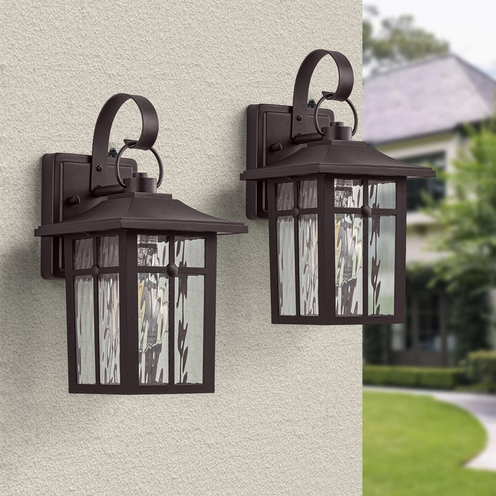 Maxax 2 Pack Dusk to Dawn Outdoor Wall Lights, Exterior Light Fixtures Wall Mount with Ripple Glass, Waterproof Black Porch Lights, Outside Wall Lantern for Entryway, Garage, Patio #MX7003