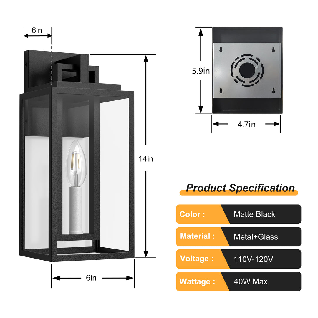 Large Outdoor Wall Lights, 18IN Modern Exterior Lighting Fixtures with White E12 Base, Wall Mount Lantern Waterproof Outside Sconce for House Porch Patio Yard Front Door #7067-2BK