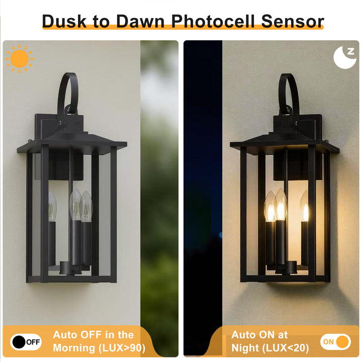 Dusk to Dawn 12.5" Outdoor Wall Sconce, Exterior Wall Light Fixture, Matte Black Porch Light Outdoor, Outside Wall Mount Lantern for House Garage Doorway (Bulb Include) #7004