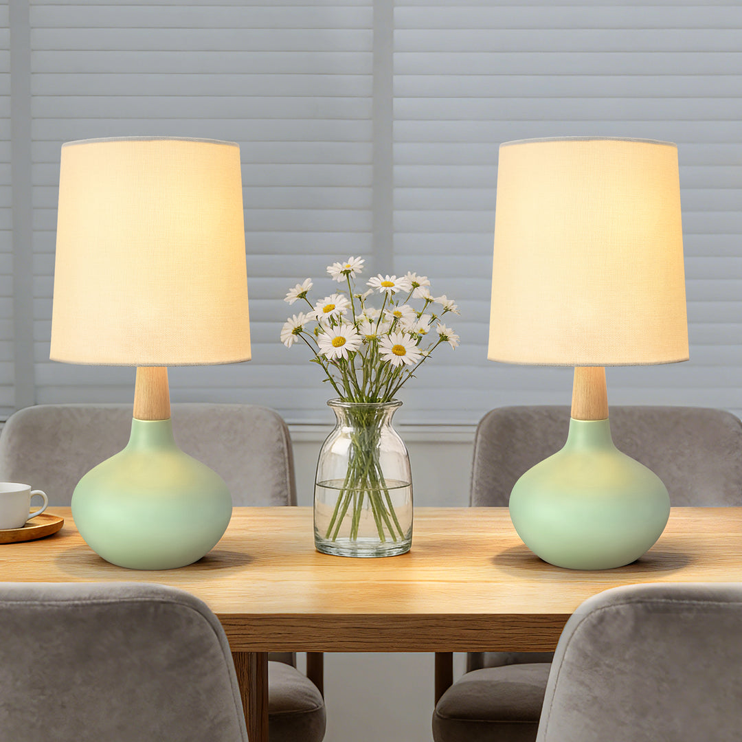 Maxax 14" Ceramic Table Lamps Set of 2, Small Beside Lamps, Modern White Bedside Nightstand Lamps for Living Room Bedroom #T185