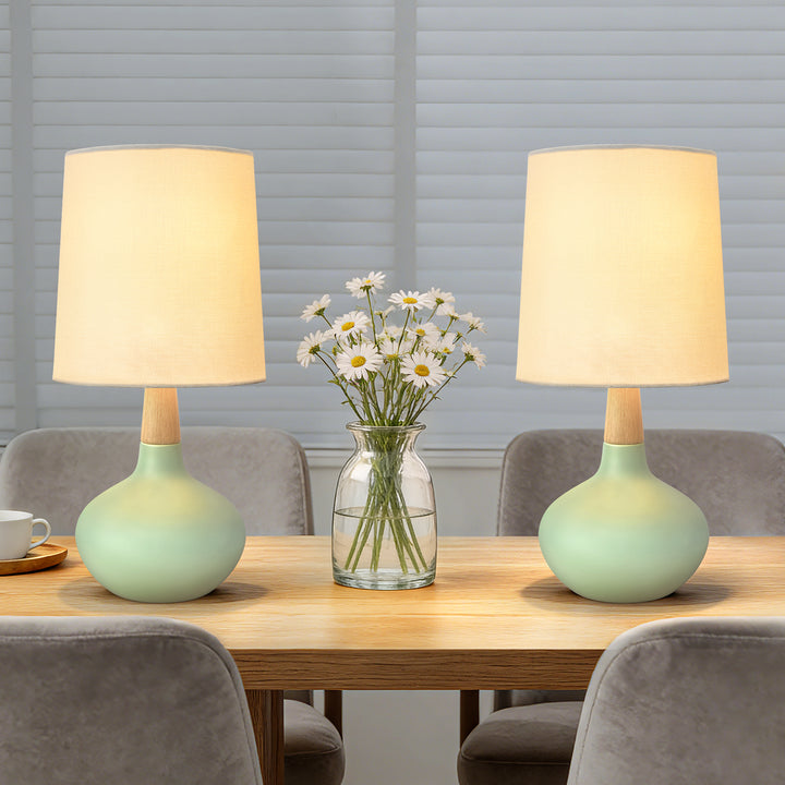 Maxax 14" Ceramic Table Lamps Set of 2, Small Beside Lamps, Modern White Bedside Nightstand Lamps for Living Room Bedroom #T185