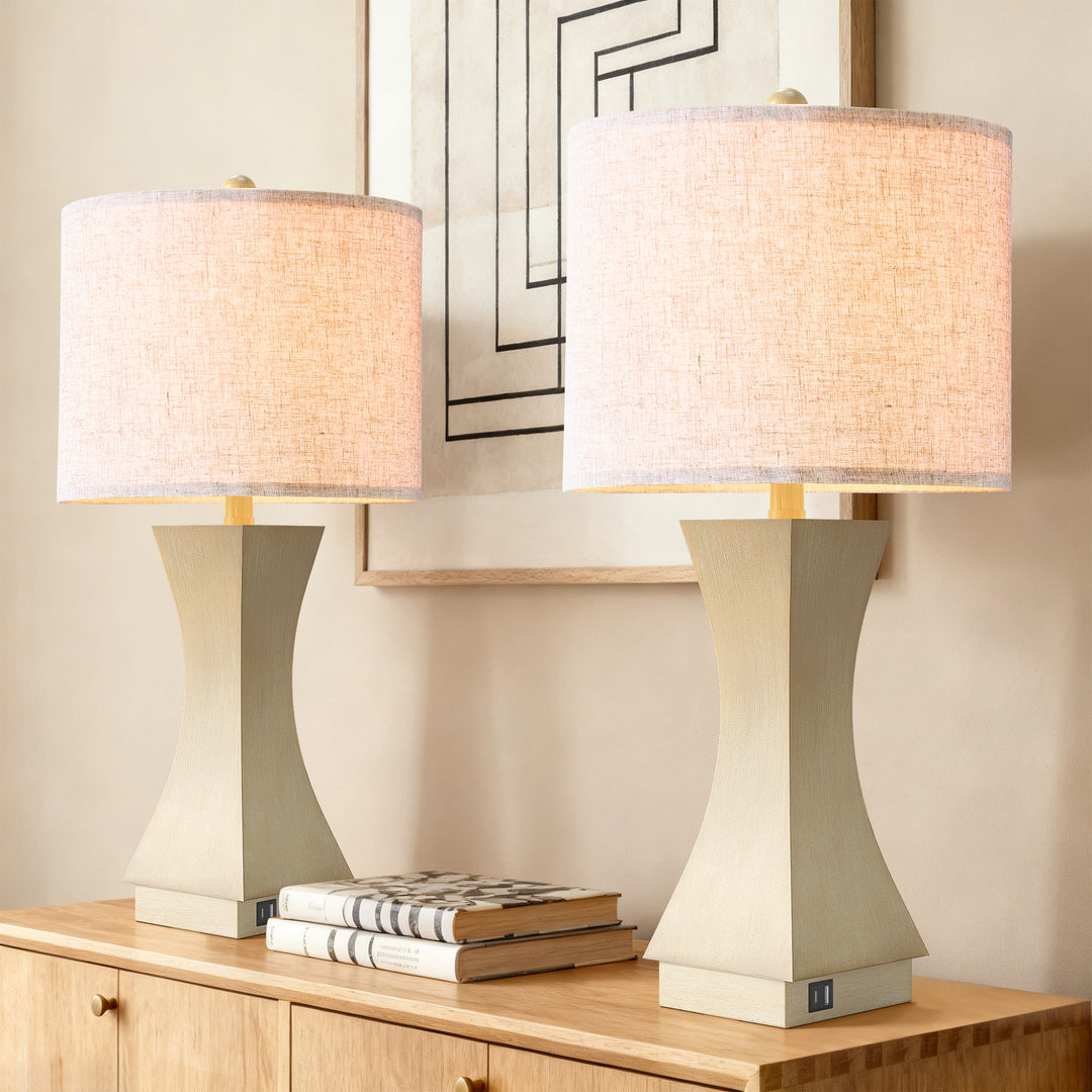 24.5'' Modern Dimmable Resin Table Lamp With USB Port For Living Room/Bedroom #T242