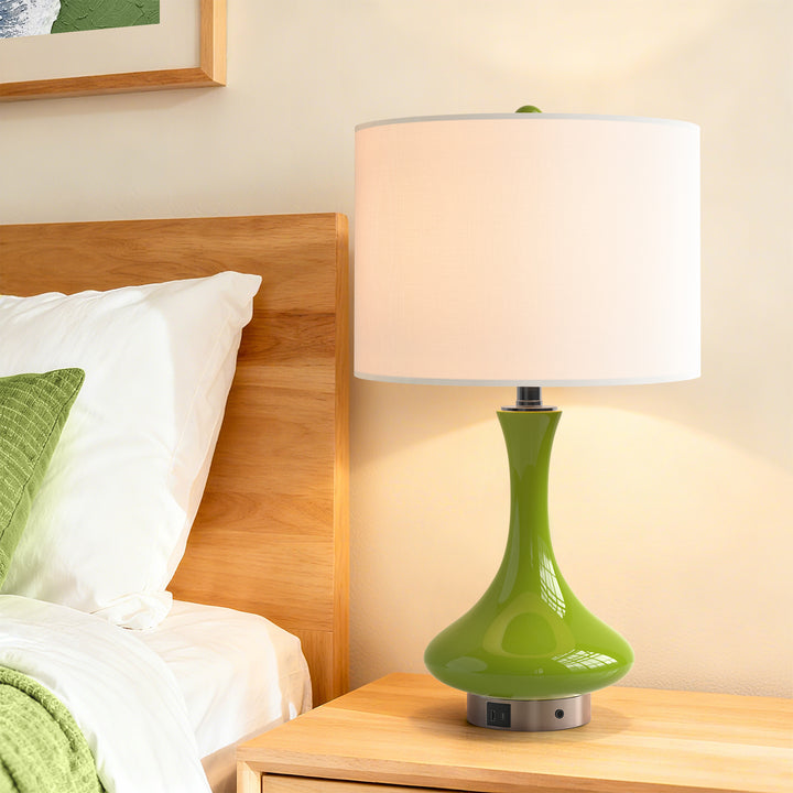 Aura 23.5'' Modern Blue Ceramic Table Lamp With USB Ports For Living Room/Bedroom #T252
