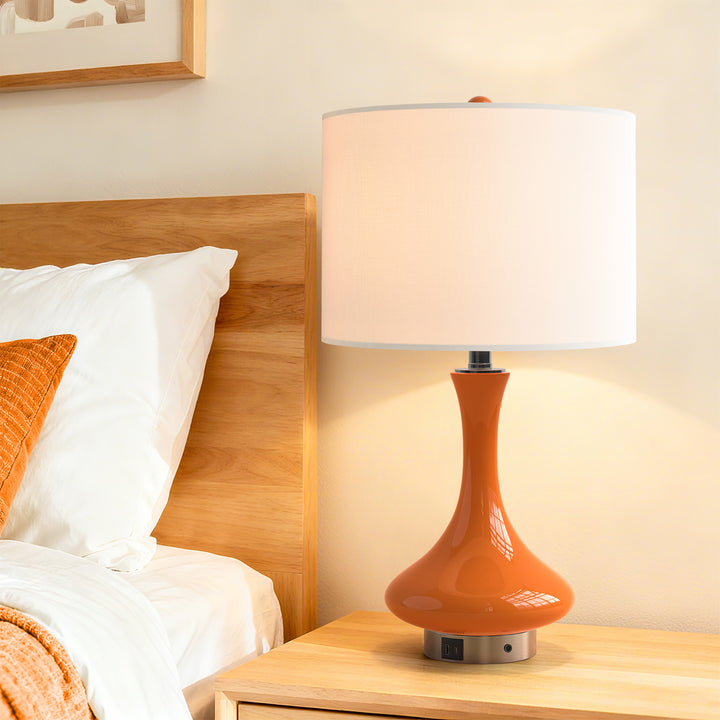Aura 23.5'' Modern Blue Ceramic Table Lamp With USB Ports For Living Room/Bedroom #T252
