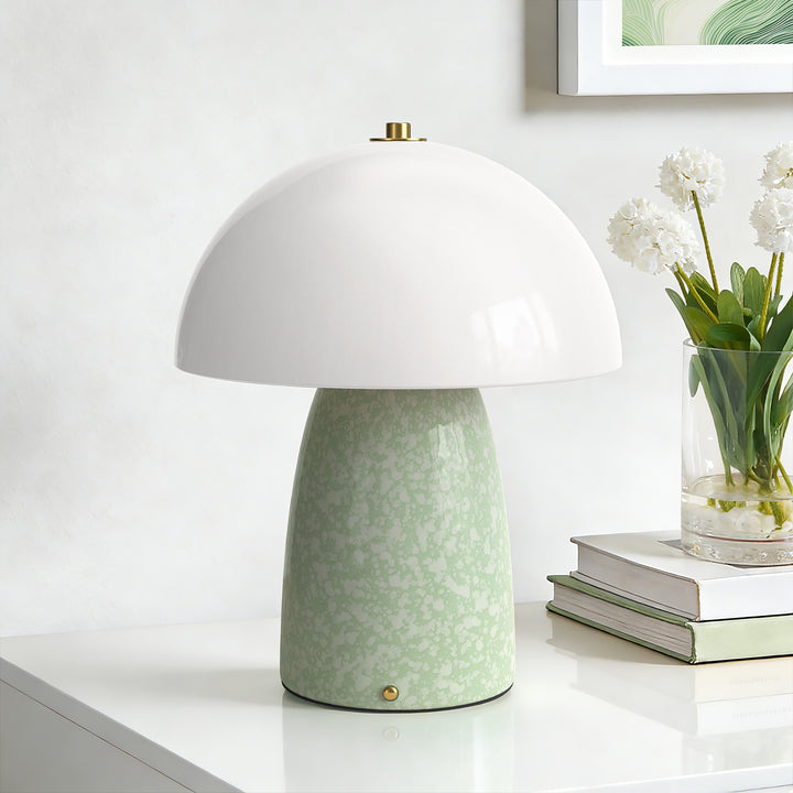 Pulsar 11" Modern Rechargeable Touch Control Desk Lamp, Portable Wireless Ceramic Led Lamp With Milky White Glass Shade, Three-Level Dimming, Suitable For Bedrooms, Living Rooms, Terraces And Outdoors #T281