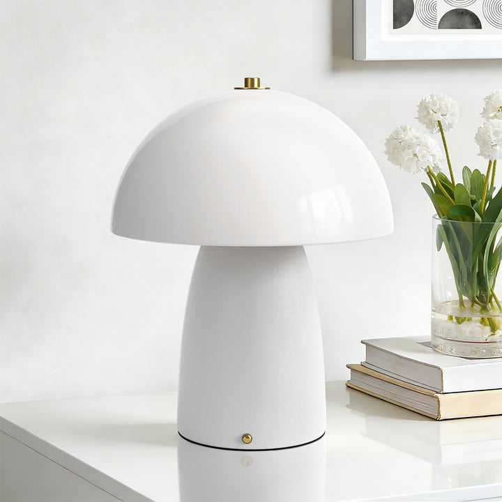 Pulsar 11" Modern Rechargeable Touch Control Desk Lamp, Portable Wireless Ceramic Led Lamp With Milky White Glass Shade, Three-Level Dimming, Suitable For Bedrooms, Living Rooms, Terraces And Outdoors #T281