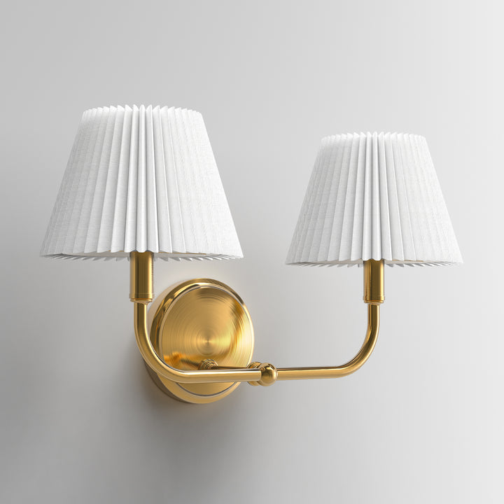 Glow Brass Armed Sconce With White Linen Shade #39006