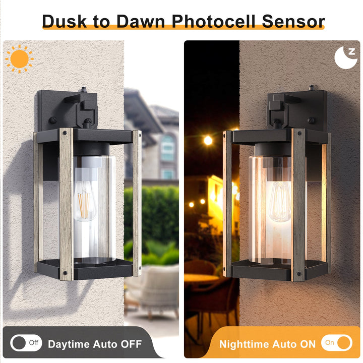 1-Light 13'' Iron And Glass Wall Light With Dusk To Dawn #7051