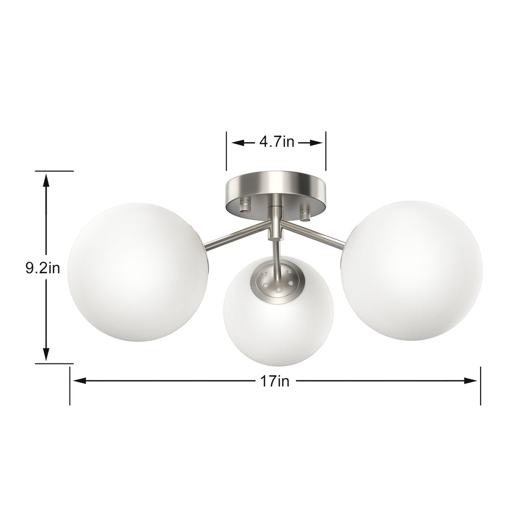 17''-3 Lights Modern Iron Glass Cover Globe Semi Flush Mount Lighting