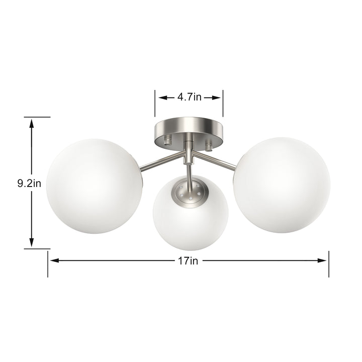 Maxax 3 Globe Ceiling Light 17 Inch Mid Century Modern Semi Flush Mount Ceiling Light Fixture for Bedroom,Living Room,Dinning Room, Foyer, Hallway #19228