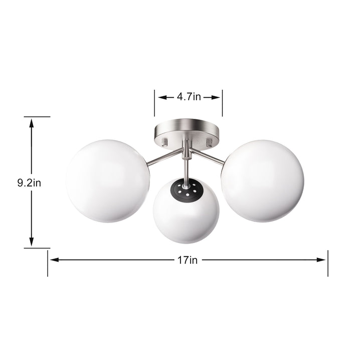 Maxax 3 Globe Ceiling Light 17 Inch Mid Century Modern Semi Flush Mount Ceiling Light Fixture for Bedroom,Living Room,Dinning Room, Foyer, Hallway #19228