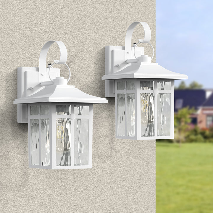 Maxax 2 Pack Dusk to Dawn Outdoor Wall Lights, Exterior Light Fixtures Wall Mount with Ripple Glass, Waterproof Black Porch Lights, Outside Wall Lantern for Entryway, Garage, Patio #MX7003