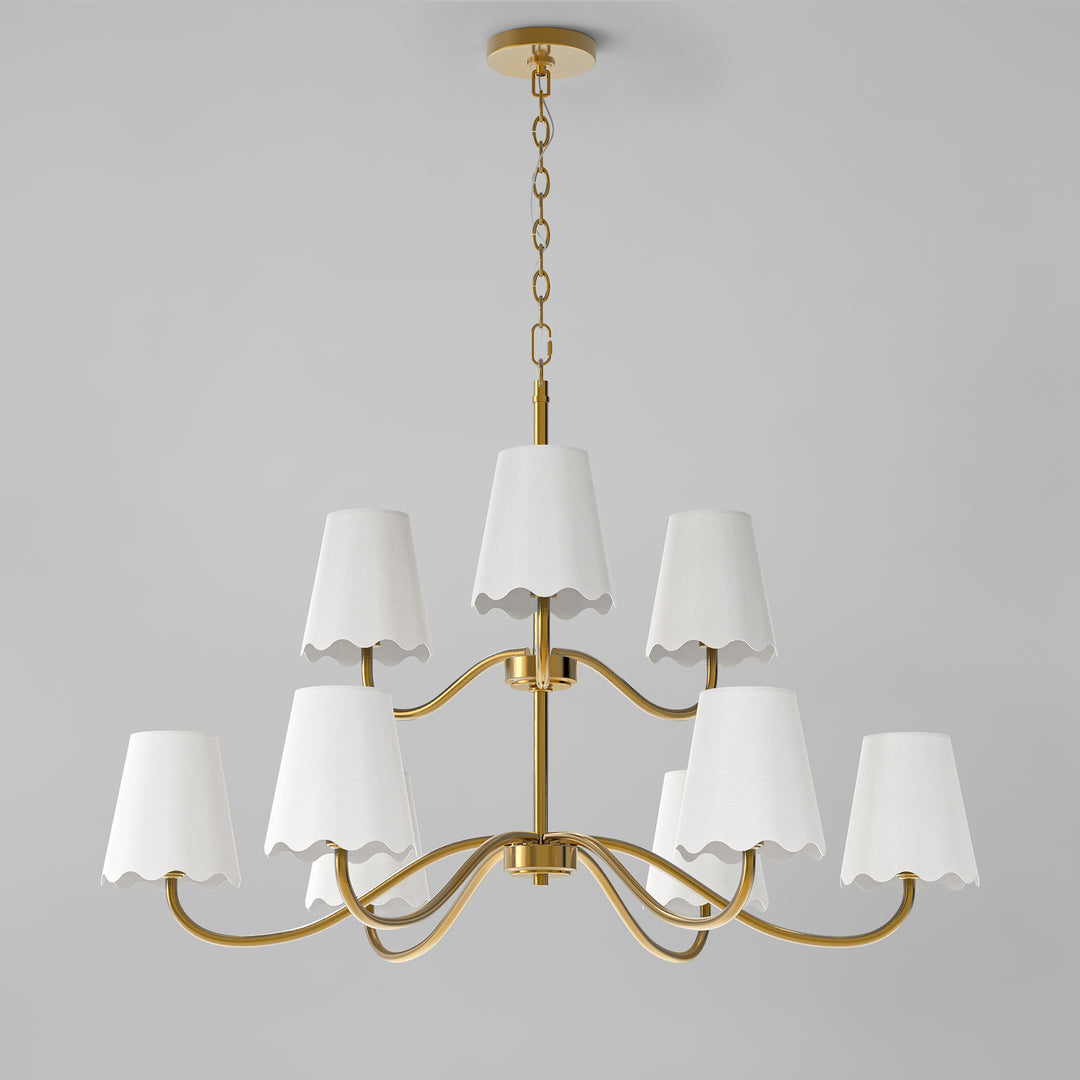 Twilight 38" 9-Light Polished Brass Spider Chandelier with Linen Shades for Dining Room & Living Room #39018
