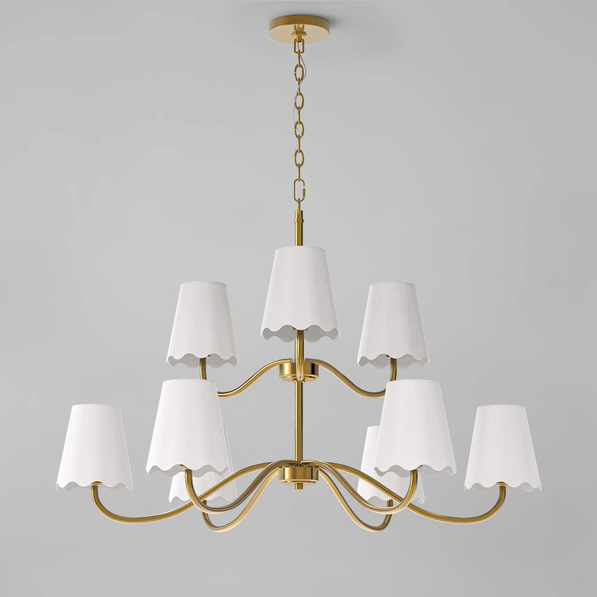 Twilight 38" 9-Light Polished Brass Spider Chandelier with Linen Shades for Dining Room & Living Room #39018
