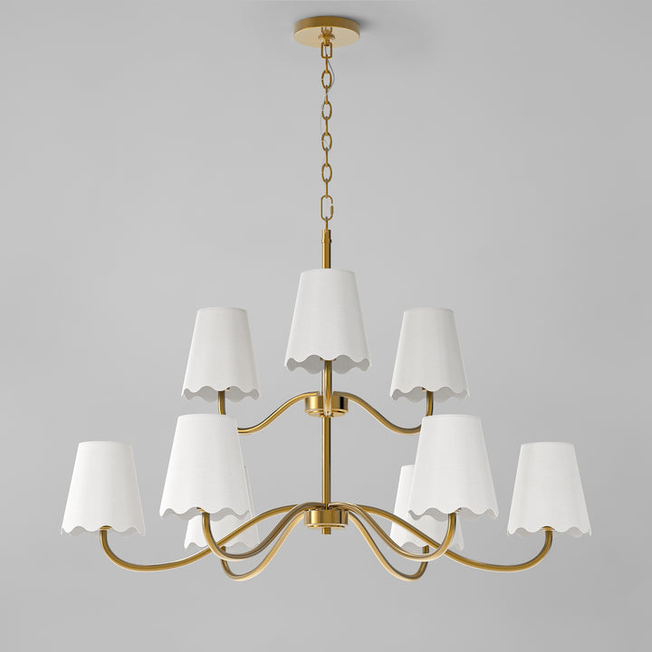 Twilight 38" 9-Light Polished Brass Spider Chandelier with Linen Shades for Dining Room & Living Room #39018