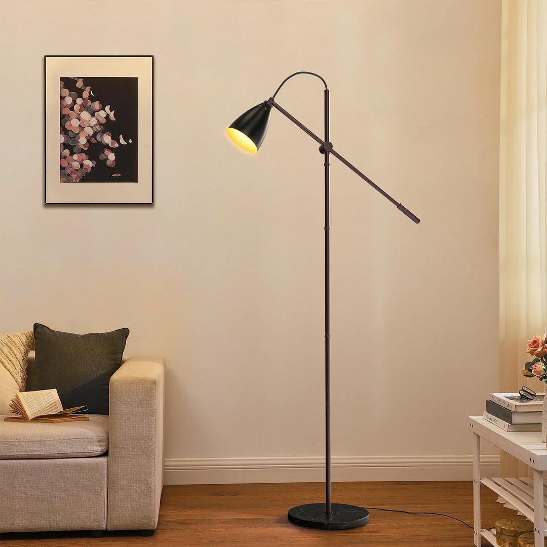 65" Black Metal And Marble Task Floor Lamp #F240