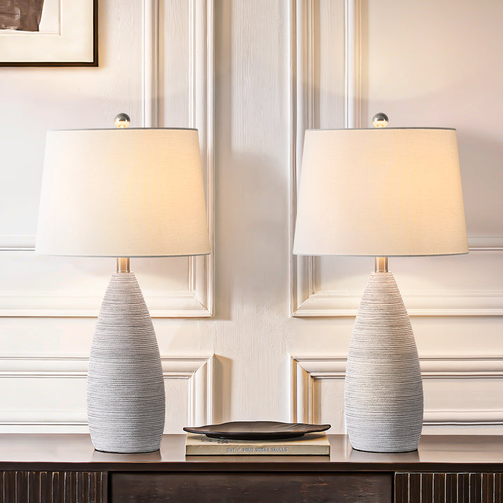 Shimmer 26.5" Farmhouse Traditional Resin Table Lamp, Assembled Linen Shade And Rotary Switch Bedside Lamps For Bedroom And Living Room (Set of 2) #T276