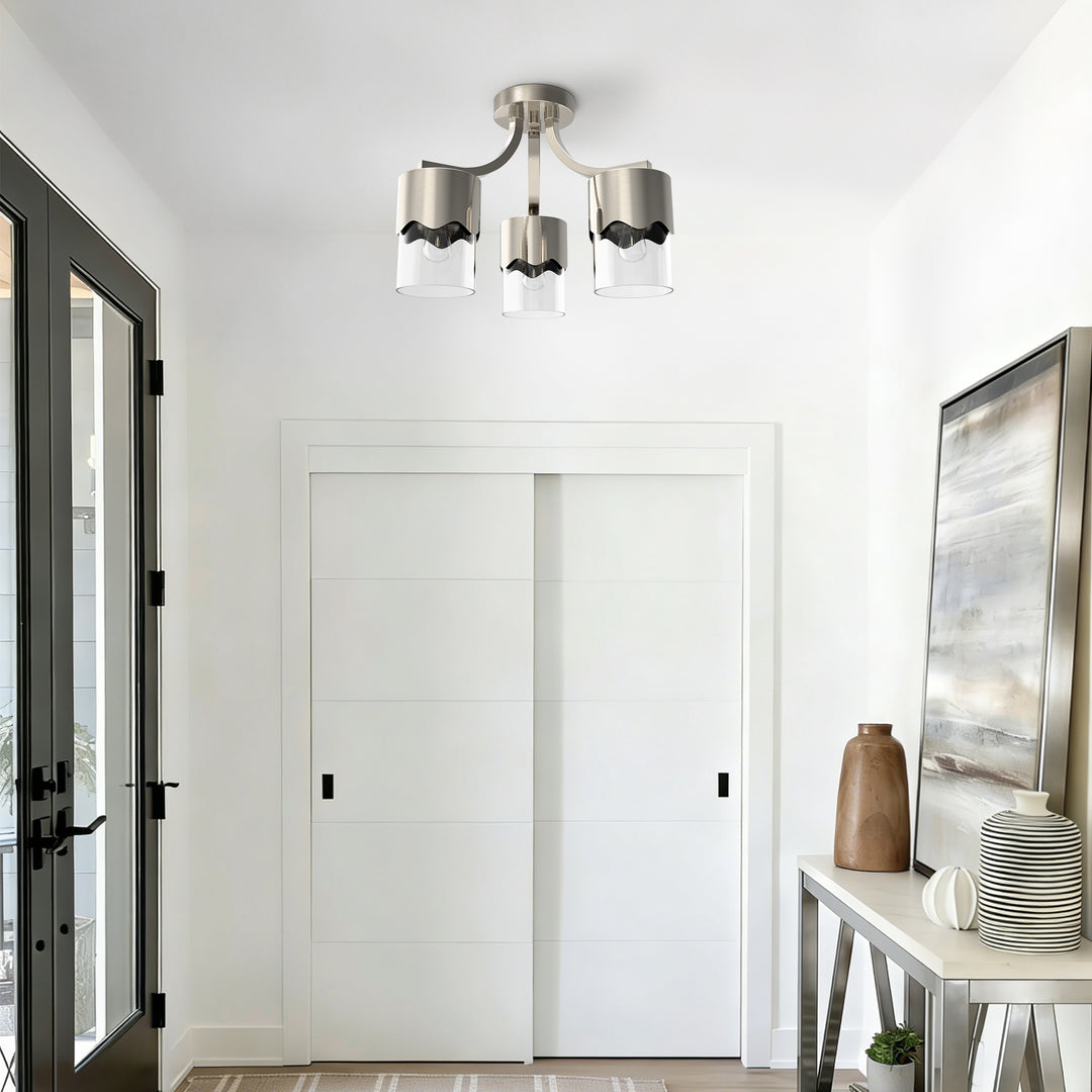 Glimmer 15.75 "- 3 Lights Modern Cluster Brushed Brass/Matte Black/Brushed Nickel Semi Flush Mount Lighting Fixture For Hallway/Laundry Room #29036