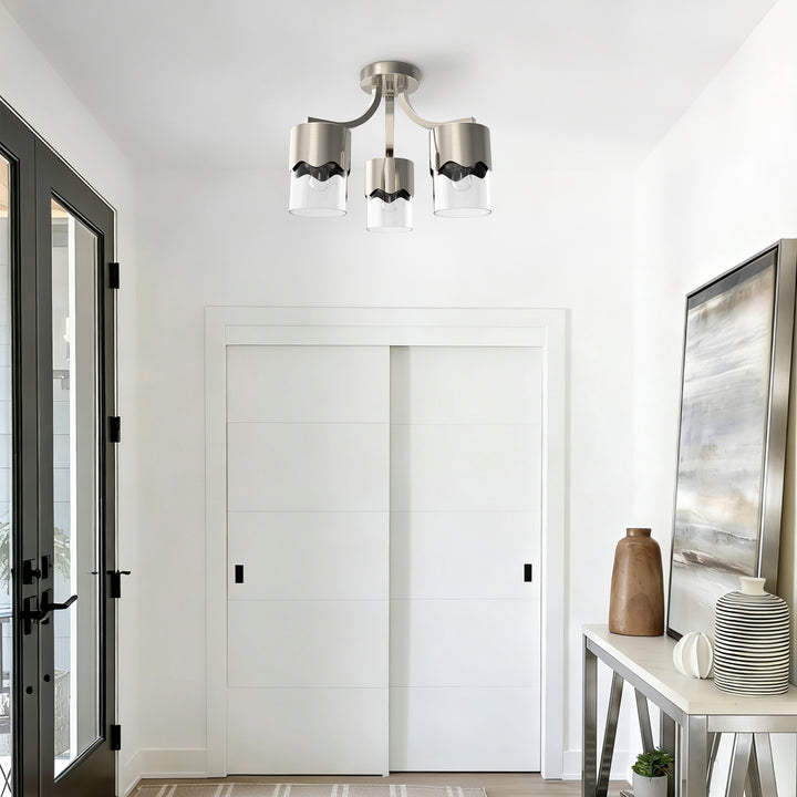 Glimmer 15.75 "- 3 Lights Modern Cluster Brushed Brass/Matte Black/Brushed Nickel Semi Flush Mount Lighting Fixture For Hallway/Laundry Room #29036