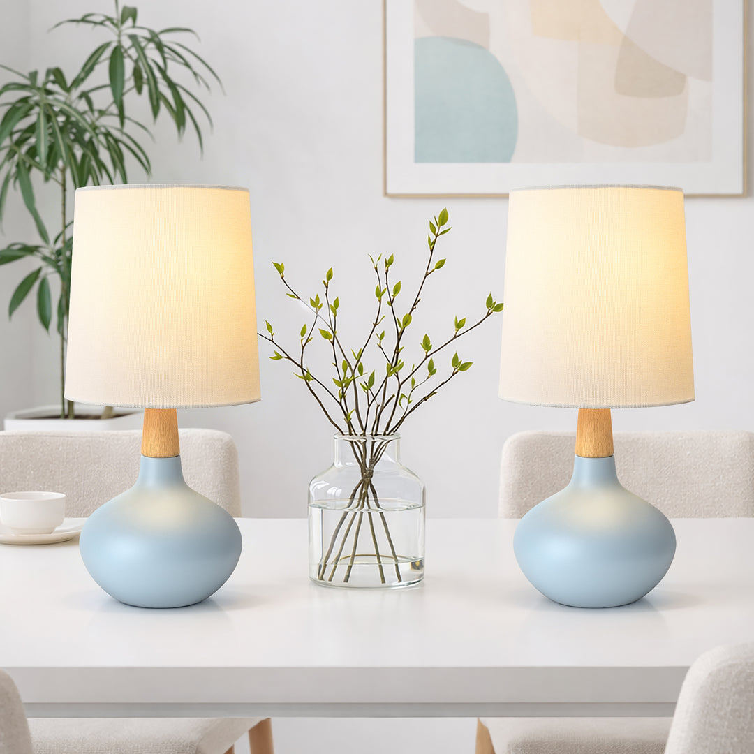 Maxax 14" Ceramic Table Lamps Set of 2, Small Beside Lamps, Modern White Bedside Nightstand Lamps for Living Room Bedroom #T185