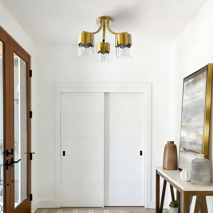 Glimmer 15.75 "- 3 Lights Modern Cluster Brushed Brass/Matte Black/Brushed Nickel Semi Flush Mount Lighting Fixture For Hallway/Laundry Room #29036