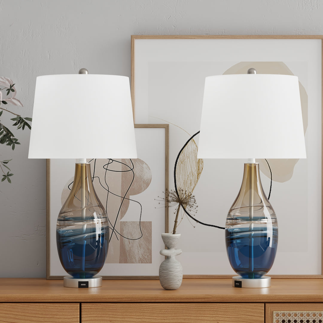 Tomi 27.37in Blue Table Lamp Set #T14