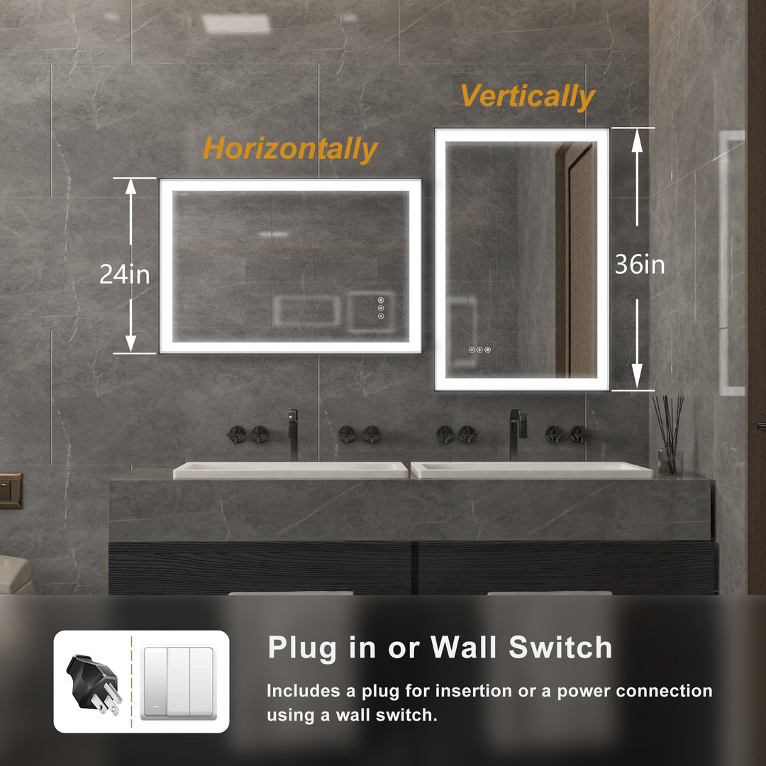 Modern Space Aluminum Framed Led Lighted Dimmable Anti-Fog Tempered Glass Bathroom / Vanity Mirror #MS02