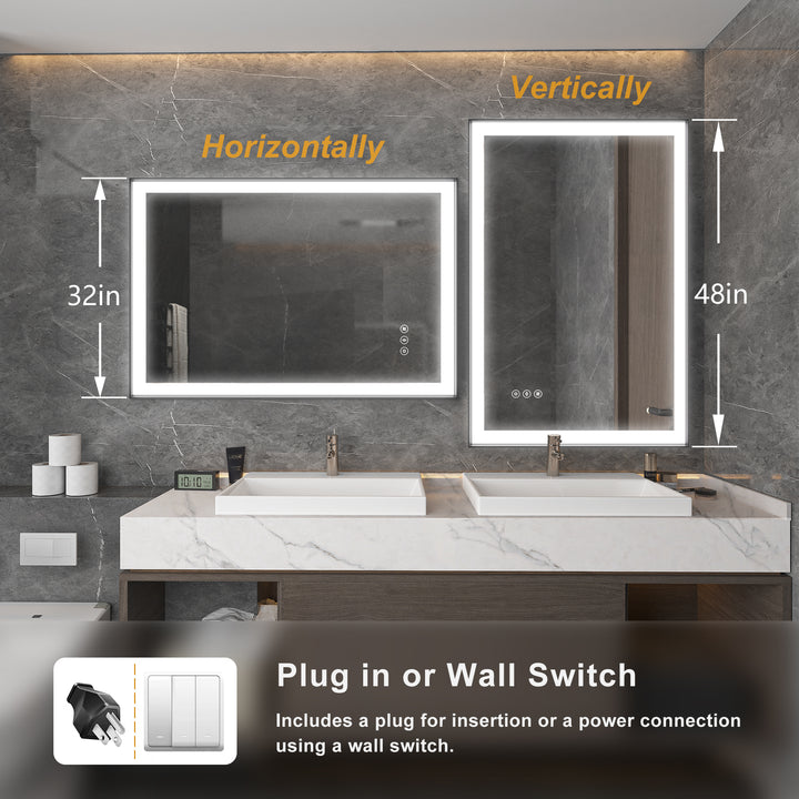 Modern Space Aluminum Framed Led Lighted Dimmable Anti-Fog Tempered Glass Bathroom / Vanity Mirror #MS02