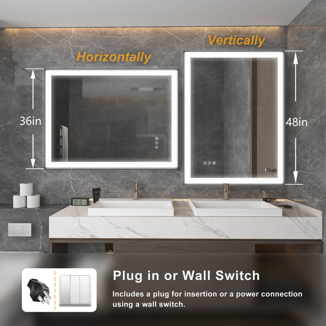 Modern Space Aluminum Framed Led Lighted Dimmable Anti-Fog Tempered Glass Bathroom #MS02