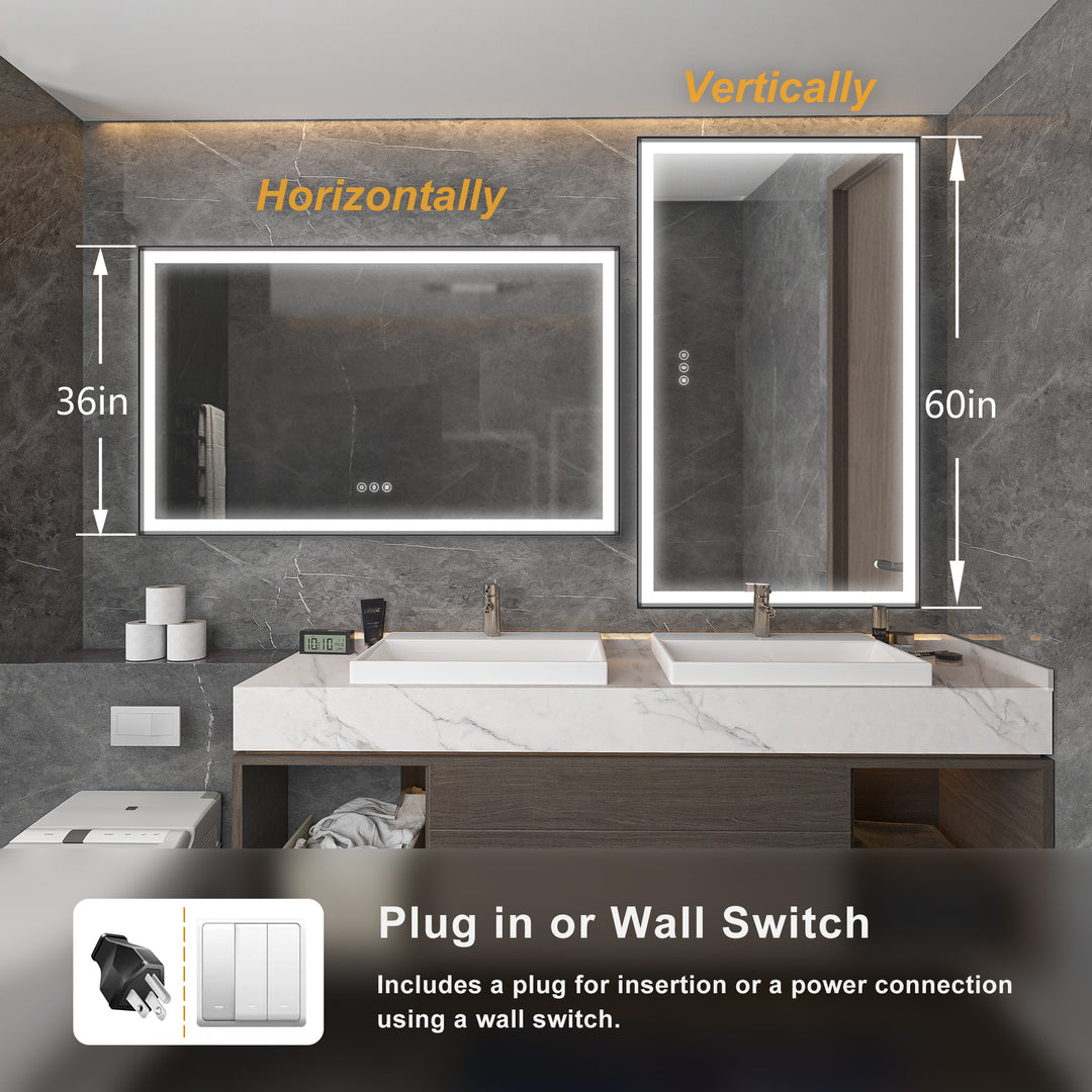 Modern Space Aluminum Framed Led Lighted Dimmable Anti-Fog Tempered Glass Bathroom / Vanity Mirror #MS02