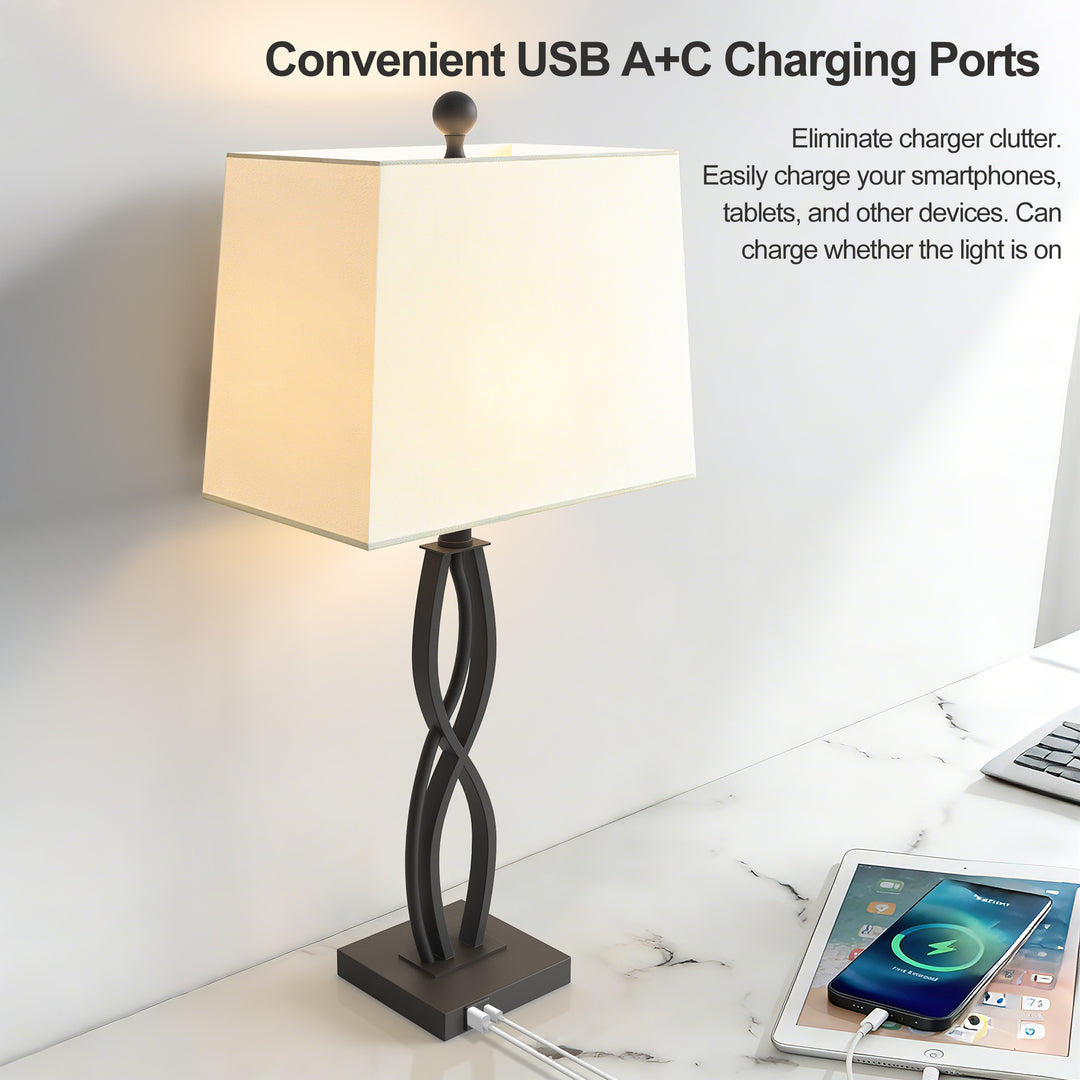 Vibe 27.5" Modern Metal Table Lamp With 3-Way Dimming & Usb Type-C For Bedroom Living Room (Set of 2) #T283