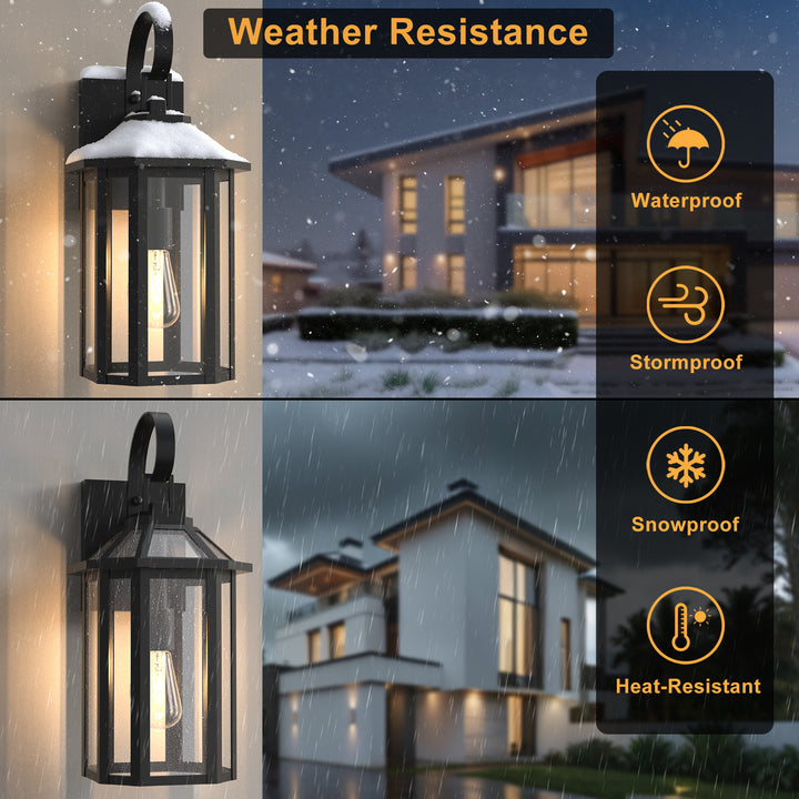 Solstice 1-Light 𝟮𝟬-𝗜𝗡𝗖𝗛 Black Iron Outdoor Wall Lantern With Tempered Glass #7068