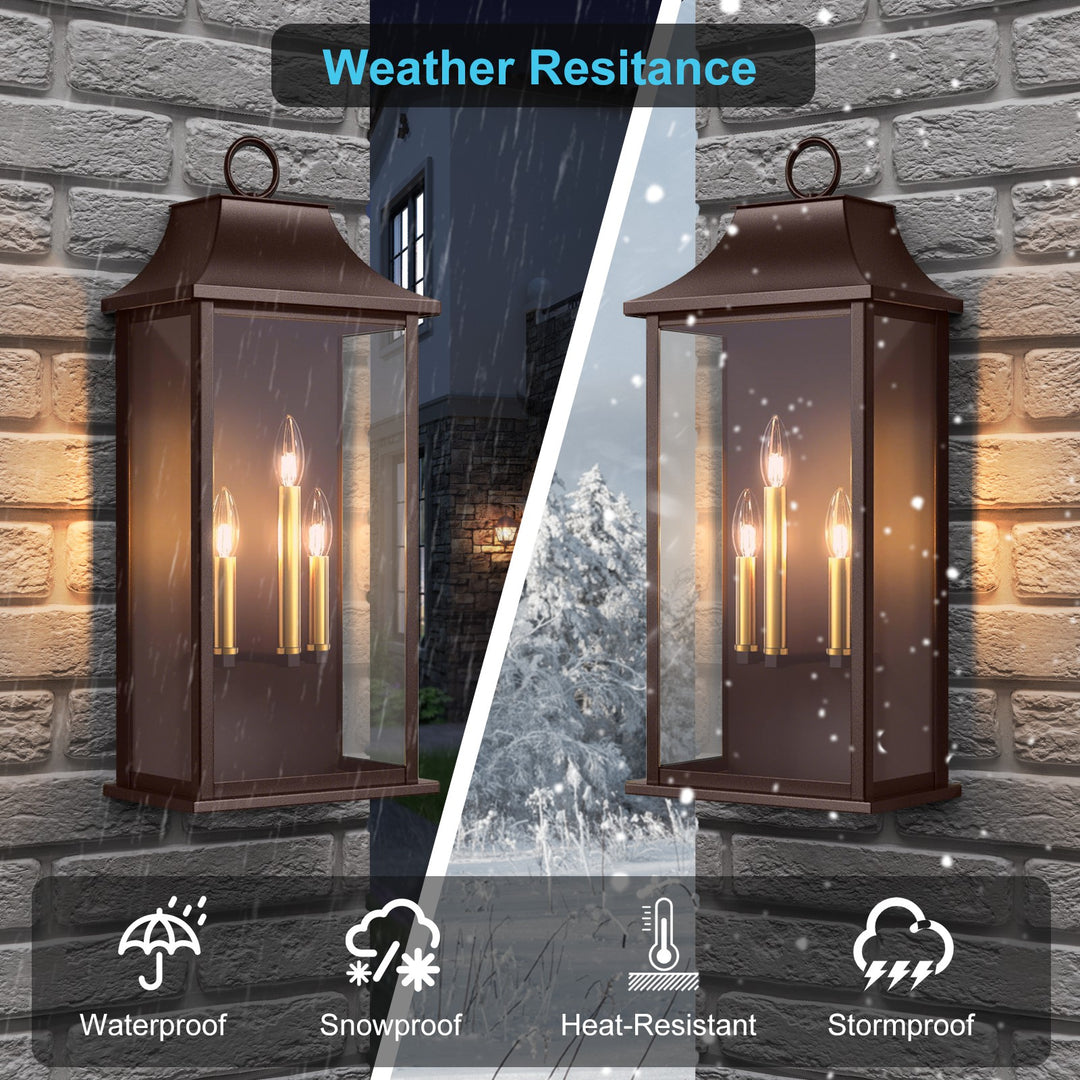 Maxax 25-Inch Bronze Outdoor Wall Lantern, 3-Light Dusk to Dawn Outdoor Wall Sconce for Porch, Patio #7008