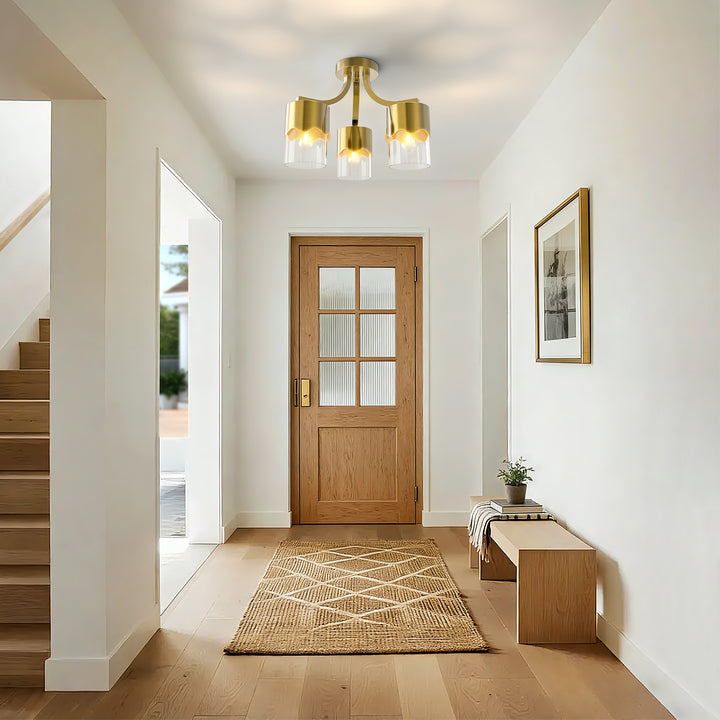 Glimmer 15.75 "- 3 Lights Modern Cluster Brushed Brass/Matte Black/Brushed Nickel Semi Flush Mount Lighting Fixture For Hallway/Laundry Room #29036