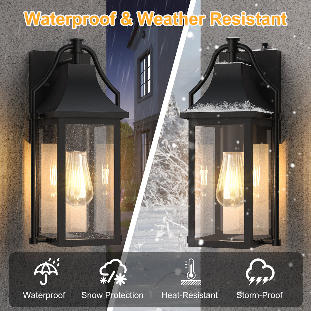 Lawyettle 18" Outdoor Wall Lantern with Dusk to Dawn Sensor, 2-Light Waterproof Brown Wall Sconce with Glass for Porch, Garage, Front Door, Patio #7040