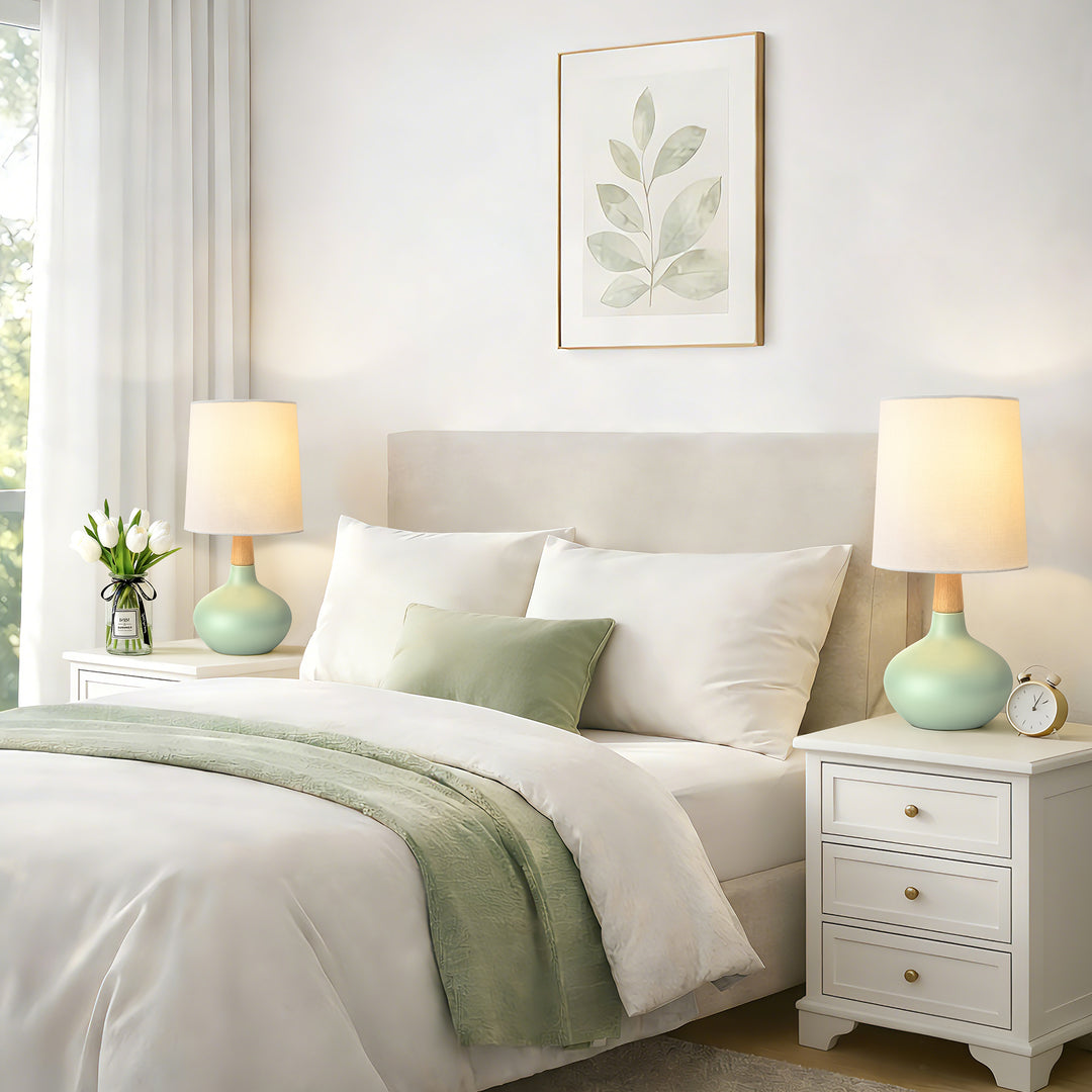 Maxax 14" Ceramic Table Lamps Set of 2, Small Beside Lamps, Modern White Bedside Nightstand Lamps for Living Room Bedroom #T185