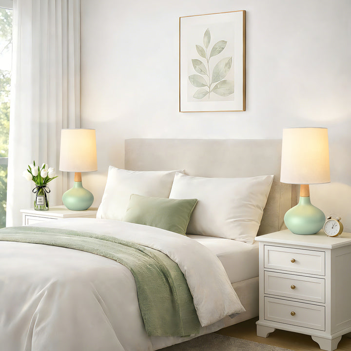 Maxax 14" Ceramic Table Lamps Set of 2, Small Beside Lamps, Modern White Bedside Nightstand Lamps for Living Room Bedroom #T185