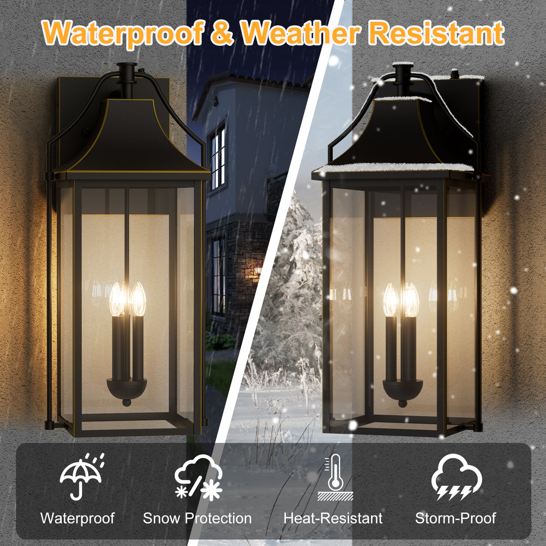 Lawyettle 18" Outdoor Wall Lantern with Dusk to Dawn Sensor, 2-Light Waterproof Brown Wall Sconce with Glass for Porch, Garage, Front Door, Patio #7040