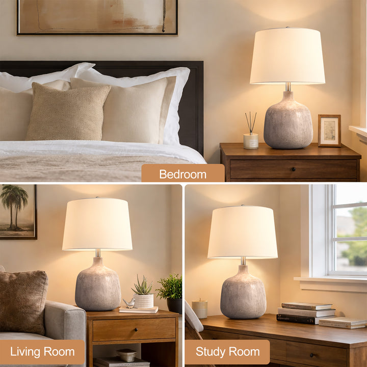 Shimmer 23.5" Farmhouse Resin Table Lamp With Usb And Type C Ports 3 Way Dimmable Rotary Switch Bedside Lamp For Bedroom And Living Room #T275