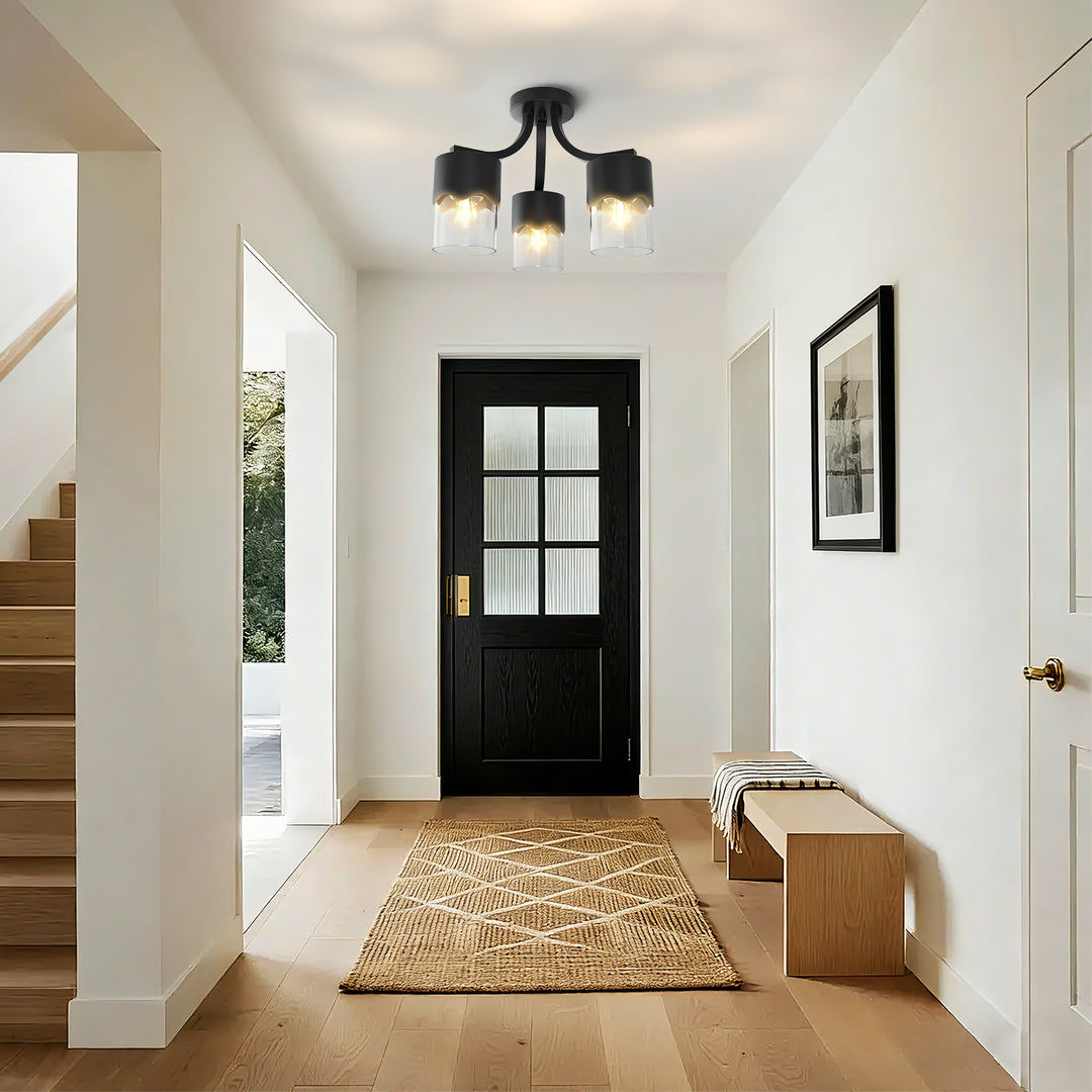 Glimmer 15.75 "- 3 Lights Modern Cluster Brushed Brass/Matte Black/Brushed Nickel Semi Flush Mount Lighting Fixture For Hallway/Laundry Room #29036