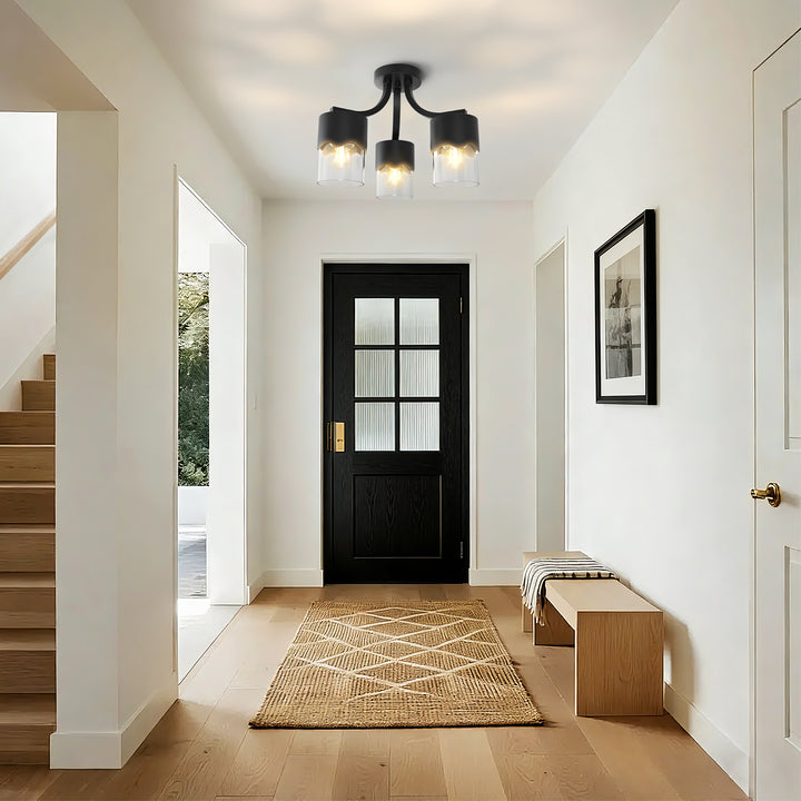 Glimmer 15.75 "- 3 Lights Modern Cluster Brushed Brass/Matte Black/Brushed Nickel Semi Flush Mount Lighting Fixture For Hallway/Laundry Room #29036