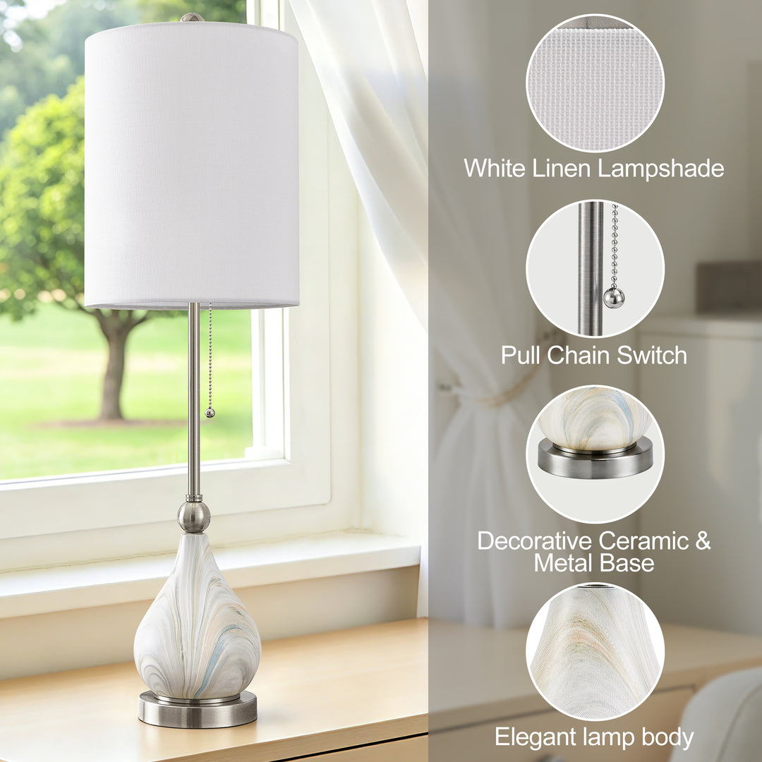 33" Modern Glam Ceramic Table Lamp With Pre-assembled Shade And Pull Chain For Bedroom Living Room #T293