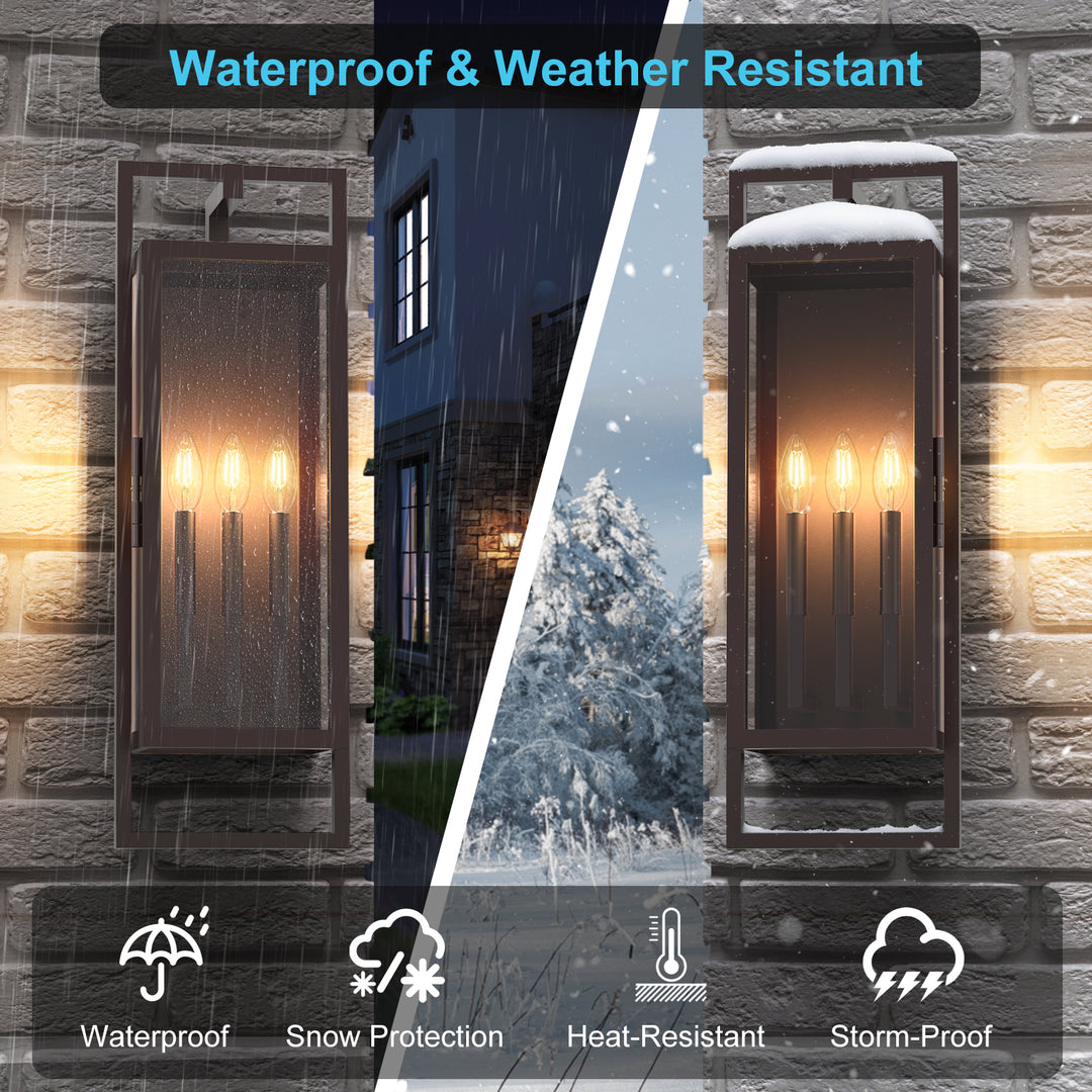 Radiance 3 -Light Steel And Glass Outdoor Wall Light with Dusk to Dawn #7030