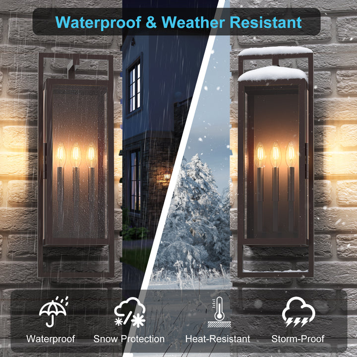 Radiance 3 -Light Steel And Glass Outdoor Wall Light with Dusk to Dawn #7030