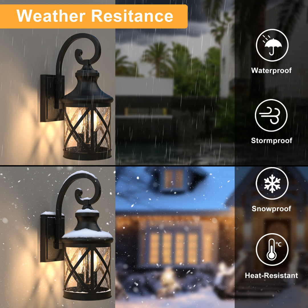 2 - Light 17''H Black Iron and Aluminum Seeded Glass Etl Outdoor Wall Lantern with Dusk to Dawn #7017