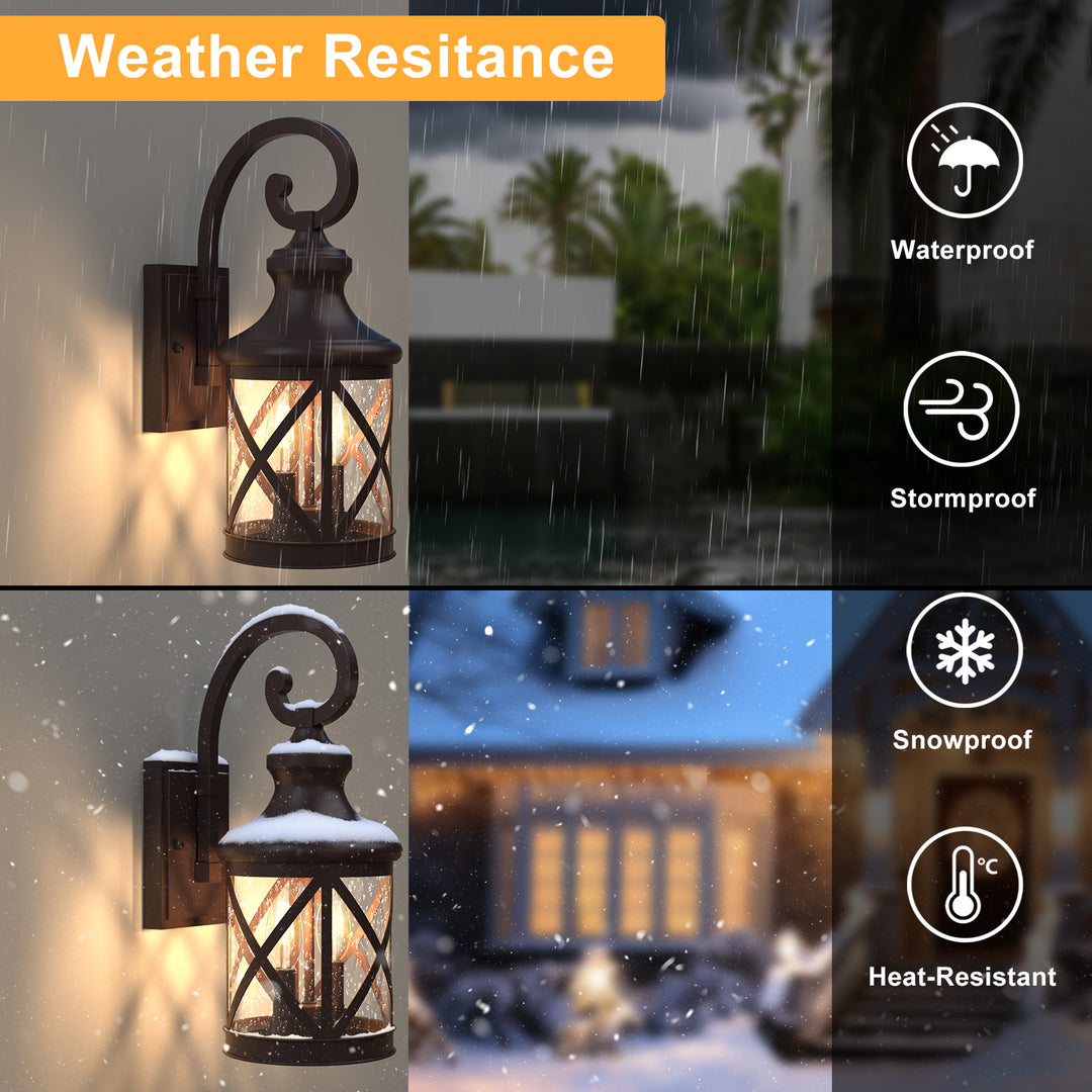 2 - Light 17''H Black Iron and Aluminum Seeded Glass Etl Outdoor Wall Lantern with Dusk to Dawn #7017